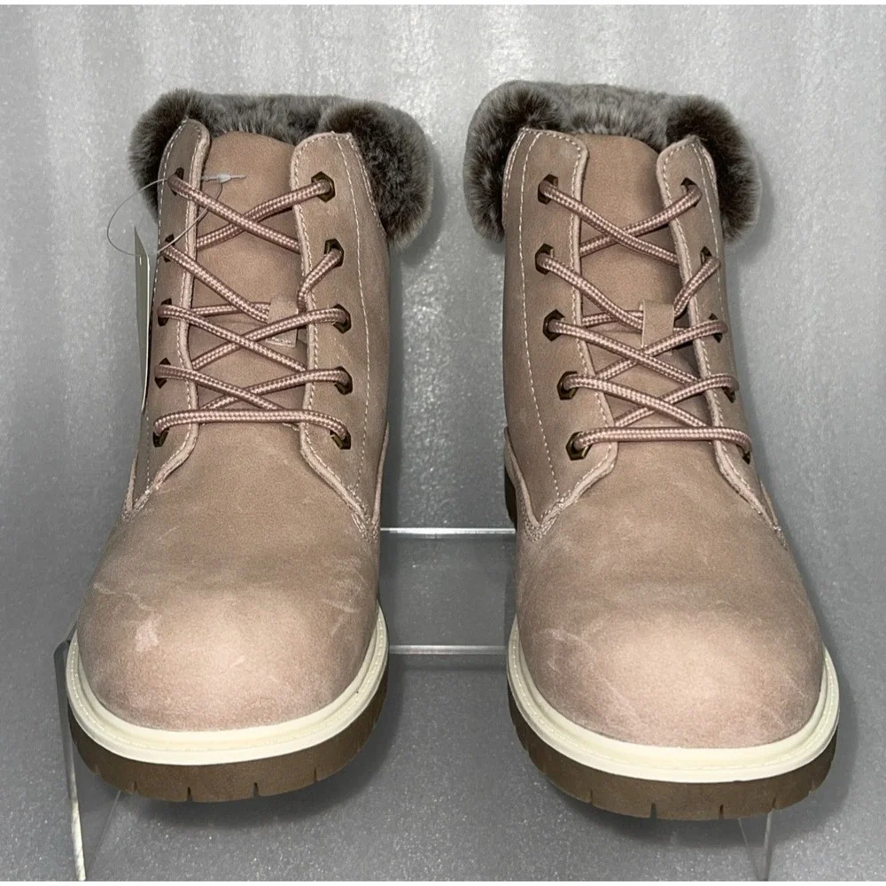 Thereabouts London Hiking Combat Boots Pink w/ Fur Lace Up Big Girls Size 5‎ NEW